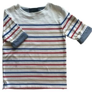 Ships Jet Blue Striped Top Size Small Nautical Coastal Japanese‎ Contrast Cuff